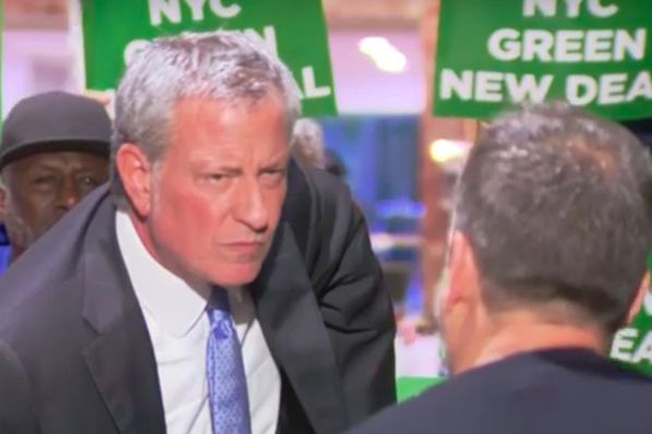 Questions for the mayor were hard to make out over the protesters who crashed de Blasio's Trump Tower rally on Monday.